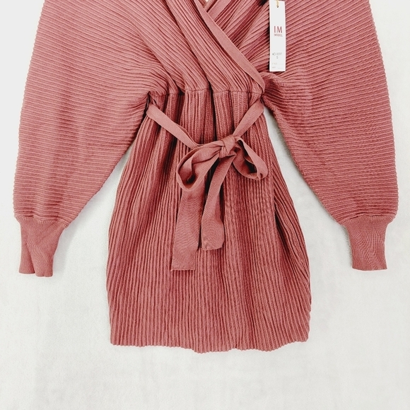 Immodel Burgundy Long Sleeve Surplice Neck Belted Wrap Sweater 78 - Picture 2 of 9